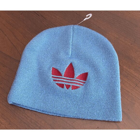 Vintage Adidas Beanie Hat Knit Trefoil New One Size - Picture 1 of 3